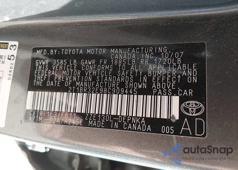 2008 Toyota Corolla Le from USA, damaged, VIN 2T1BR32E98C909445
